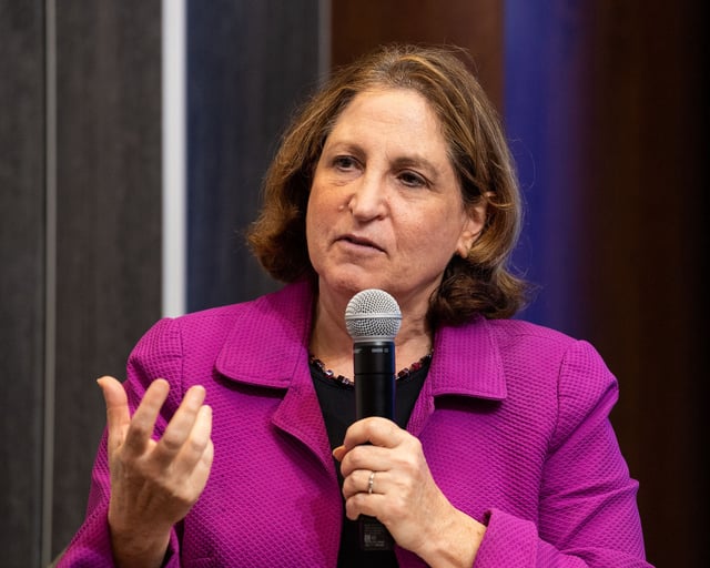 Ruth Marcus, then the deputy editorial page editor at the Washington Post, speaks at an event at the Brookings Institution in Washington, DC, on October 10, 2018.