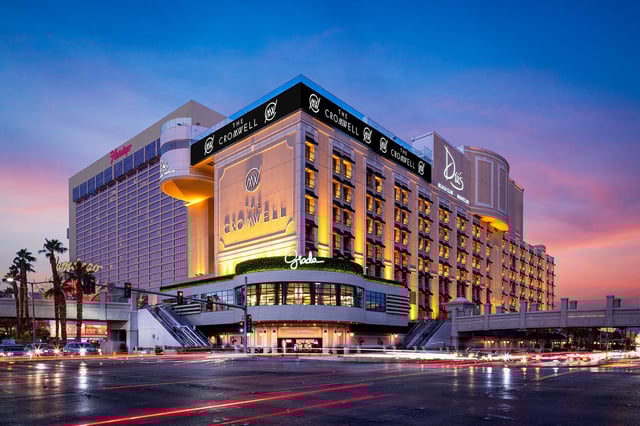 Exterior shot of The Cromwell in Las Vegas, NV taken on the evening of November 15, 2022