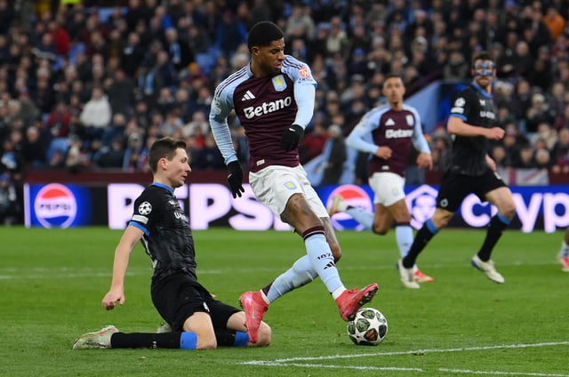 Soccer Football - Champions League - Round of 16 - Second Leg - Aston Villa v Club Brugge - Villa Park, Birmingham, Britain - March 12, 2025 Aston Villa's Marcus Rashford in action REUTERS/Jaimi Joy