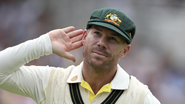 Warner cups an ear to the booing Lord’s crowd in 2023 after Bairstow’s controversial dismissal