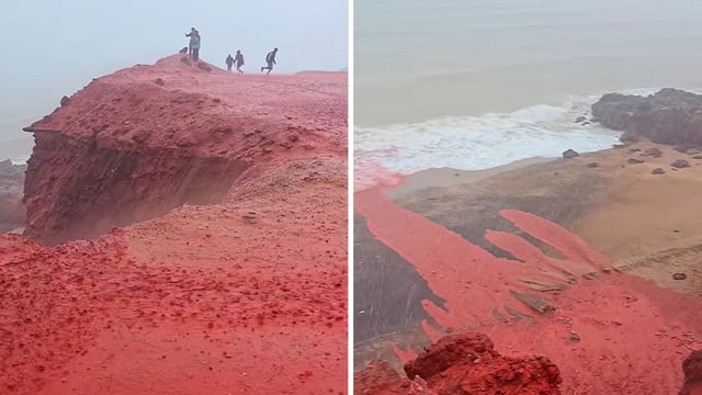 A glimpse of the 'blood rain' phenomenon from the 'rainbow island' in the Strait of Hormuz, Iran. 
