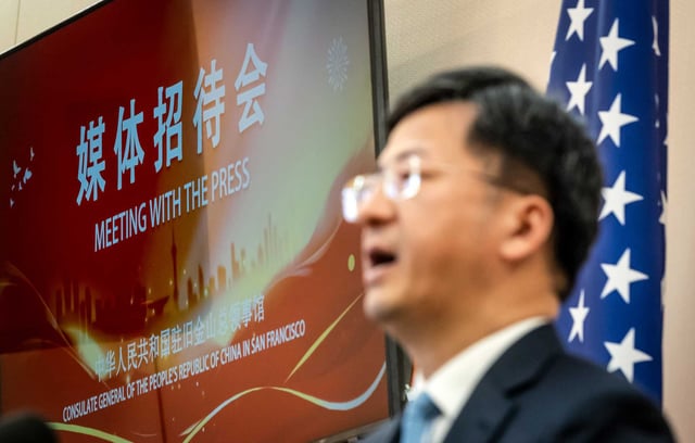 Zhang Jianmin, the Consul General of the People’s Republic of China in San Francisco, addresses President Trump’s tariffs on China during a meeting with the news media at his home in San Francisco on Wednesday, March 12, 2025.