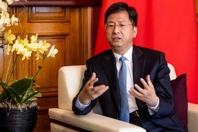 Zhang Jianmin, the Consul General of the People’s Republic of China in San Francisco, addresses President Trump’s tariffs on China during a meeting with the news media at his home in San Francisco on Wednesday, March 12, 2025.