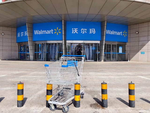 A view of the entrance of a Walmart supermarket in Beijing, China, on March 12, 2025.
