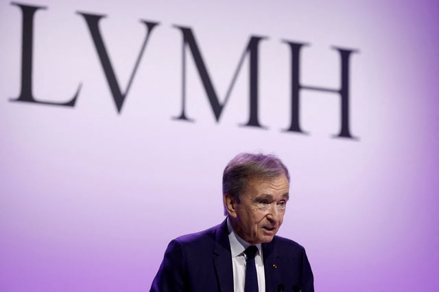 Bernard Arnault, Chairman and CEO of LVMH Moet Hennessy Louis Vuitton, speaks during the presentation of LVMH Moet Hennessy Louis Vuitton's 2024 annual results in Paris, France, January 28, 2025. REUTERS/Benoit Tessier/File Photo