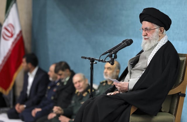 In this photo released by an official website of the office of the Iranian supreme leader, Supreme Leader Ayatollah Ali Khamenei speaks in a ceremony meeting a group of officials, in Tehran, Iran, Saturday, March 8, 2025.