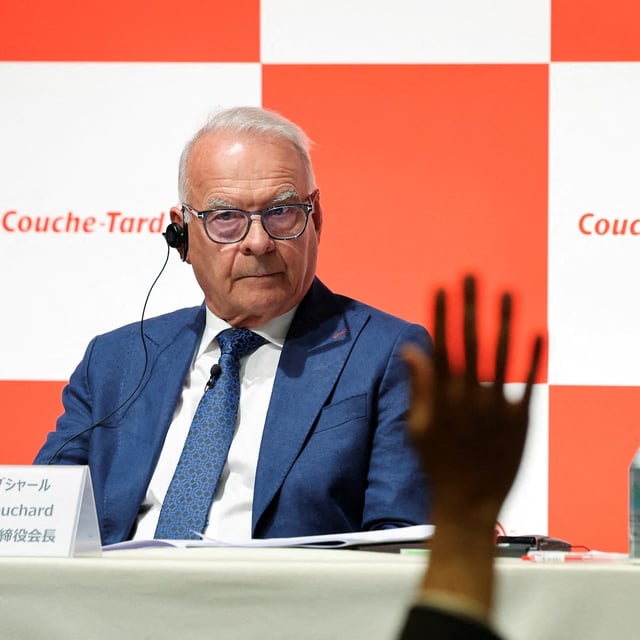 Alimentation Couche-Tard Inc.'s founder Alain Bouchard and CEO Alex Miller attend a press conference on their bid for 7-Eleven convenience store operator Seven & i Holdings in Tokyo, Japan, March 13, 2025.  REUTERS/Kim Kyung-Hoon     TPX IMAGES OF THE DAY