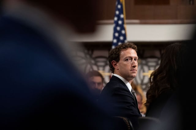 Mark Zuckerberg, CEO of Meta, testifies during the US Senate Judiciary Committee hearing "Big Tech and the Online Child Sexual Exploitation Crisis" in Washington, DC, on January 31, 2024.