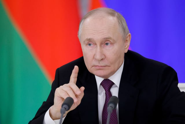 Russia's President Vladimir Putin speaks during a press conference following a meeting with his Belarusian counterpart Alexander Lukashenko in Moscow, Russia, March 13, 2025. REUTERS/Maxim Shemetov/Pool/File Photo