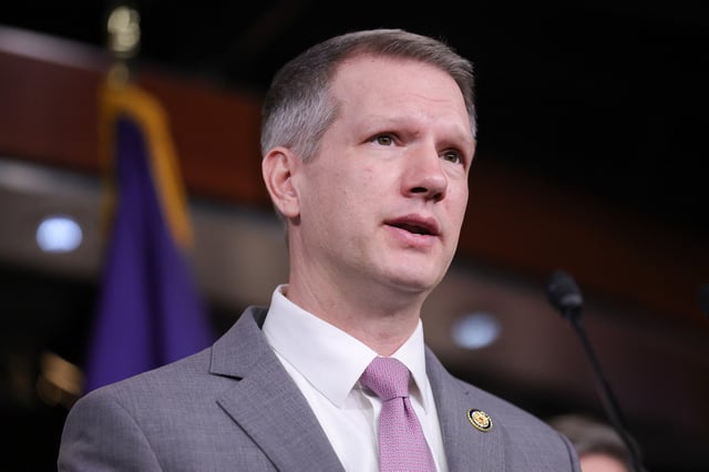 Rep. Riley Moore (R-WV) speaks at a post-meeting press conference at the U.S. Capitol in Washington, D.C. on January 14, 2025.
