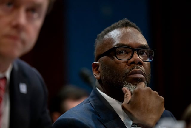 Mayor Brandon Johnson appears before the House Oversight Committee on March 5, 2025, during a hearing on Capitol Hill about sanctuary cities and immigration policy. (Brian Cassella/Chicago Tribune)