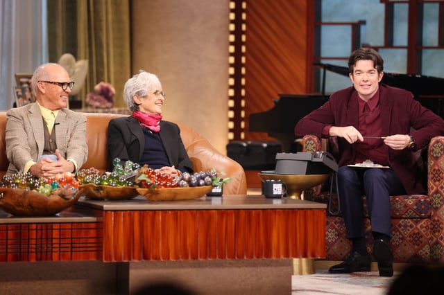 Michael Keaton, Joan Baez and John Mulaney at “Everybody’s Live With John Mulaney” at the Sunset Gower Studios on March 12, 2025, in Los Angeles.
