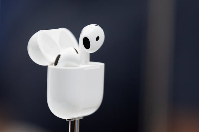The fourth generation of AirPods is showcased as Apple holds an event at the Steve Jobs Theater on its campus in Cupertino, California, U.S. September 9, 2024. REUTERS/Manuel Orbegozo/File Photo