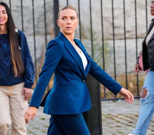Scarlett Johansson is seen filming &#39;Jurassic World Rebirth&#39; in Brooklyn in New York City.