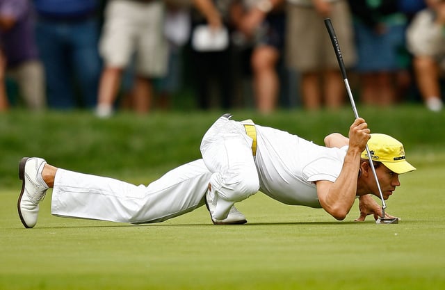 Villegas lines up a putt en route to victory at the 2008 BMW Championship at Bellerive Country Club in St. Louis, Missouri.