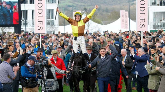 Paul Townend celebrates after securing a second consecutive Gold Cup on Galopin Des Champs last year