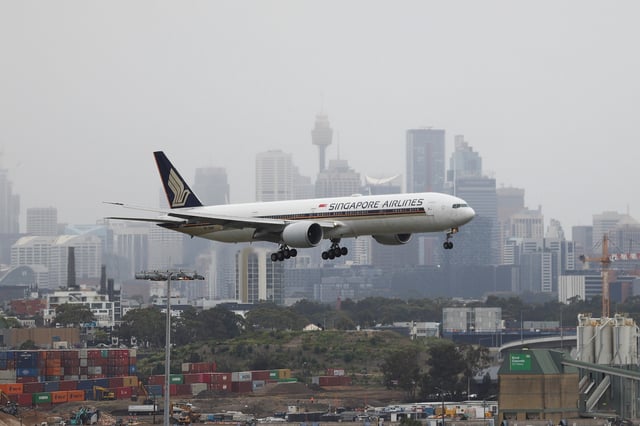 A Singapore Airlines plane arriving from Singapore lands at the international terminal at Sydney Airport, in Sydney, Australia, November 30, 2021.  REUTERS/Loren Elliott/File Photo