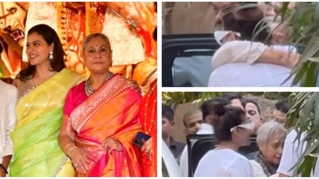 Kajol arrived to greet Jaya Bachchan as she arrived to pay her final respects.