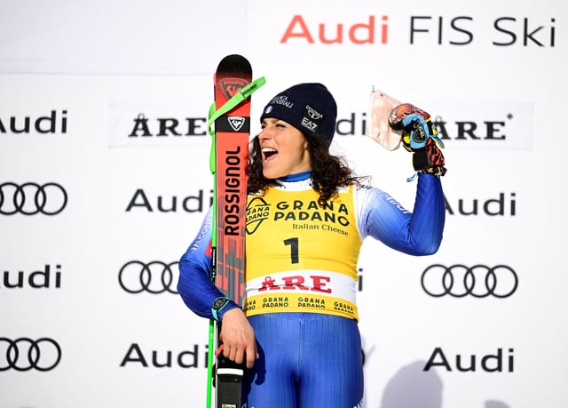 Alpine Skiing - FIS Alpine Ski World Cup - Women's Giant Slalom - Are, Sweden - March 8, 2025 Italy's Federica Brignone celebrates winning the women's giant slalom   Pontus Lundahl/TT News Agency via REUTERS/File Photo