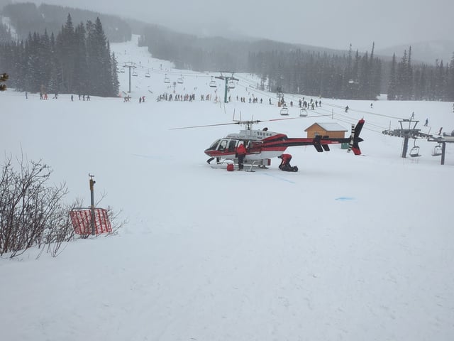 Emergency crews working to find people after an avalanche at Lake Louise Ski Resort on Friday, March 14, 2025.