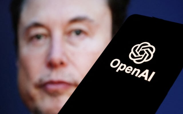 OpenAI logo is seen in front of Elon Musk photo in this illustration taken March 11, 2024. REUTERS/Dado Ruvic/Illustration/File Photo