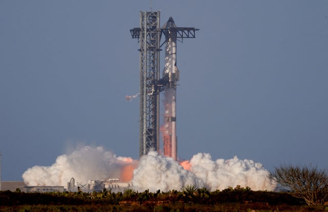 SpaceX's next-generation Starship spacecraft atop its Super Heavy booster is launched on its eighth test at the company's Boca Chica launch pad in Brownsville, Texas, U.S., March 6, 2025. REUTERS/Joe Skipper/File Photo