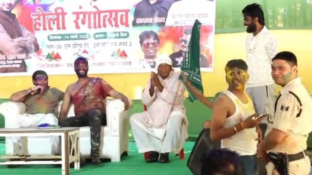 Tej Pratap Yadav celebrated Holi with party workers at his official residence in Patna on Saturday.