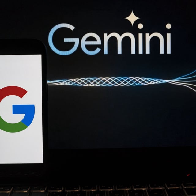 google logo on phone with the word gemini behind it