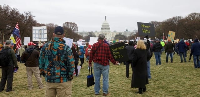 Des manifestants lors d'une "marche pour la démocratie" près du Capitole de Washington, le 14 mars 2025