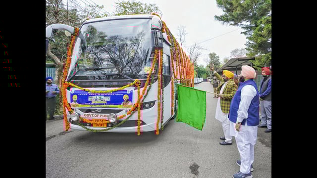 Punjab Chief Minister Bhagwant Mann flags off the second batch of teachers from different state government schools to Finland for training, in Chandigarh on Saturday. (ANI)