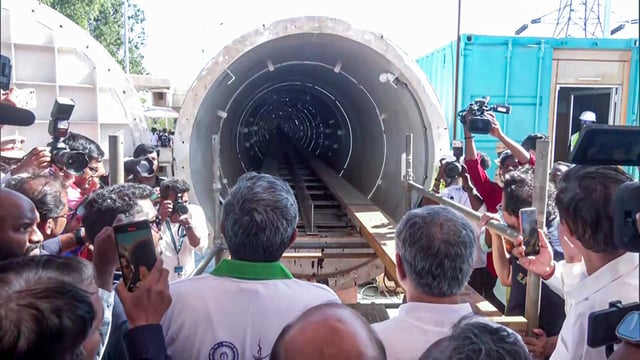 Union railways minister Ashwini Vaishnaw inspected the work being done to develop the world's longest hyperloop tube at IIT Madras