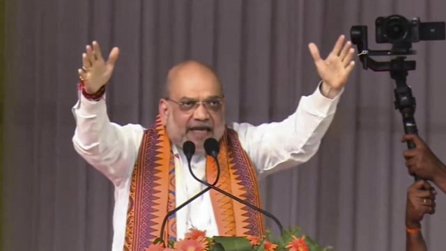 Union home minister Amit Shah addresses the 57th Annual Conference of All Bodo Students Union (ABSU) in Kokrajhar, Assam, on Sunday. (@AmitShah)
