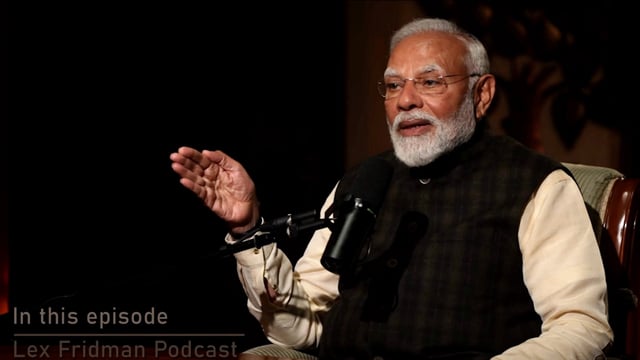 Prime Minister Narendra Modi during a podcast with Lex Fridman, in New Delhi.