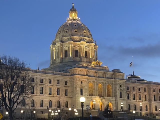 The Minnesota State Capitol in St. Paul, Minnesota before sunrise on Tuesday, December 3, 2024.