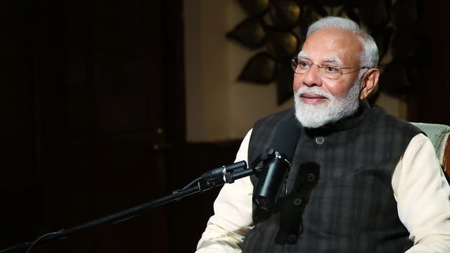 Prime Minister Narendra Modi speaks during a podcast with renowned computer scientist and podcaster Lex Fridman, in New Delhi on March 16. 