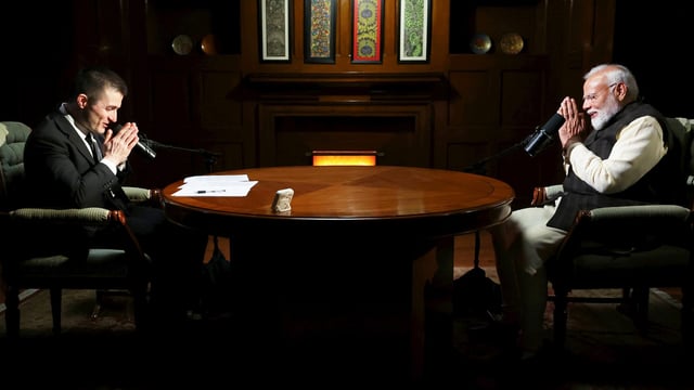 Prime Minister Narendra Modi during a podcast with Lex Fridman.