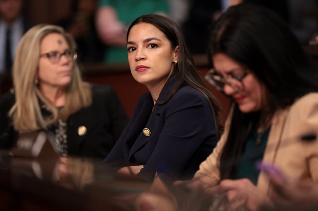 U.S. Rep. Alexandria Ocasio-Cortez is seen looking on during a House Oversight and Government Reform Committee hearing on sanctuary cities&#39; policies at the U.S. Capitol on March 05, 2025, in Washington, DC. (Photo by Alex Wong/Getty Images)