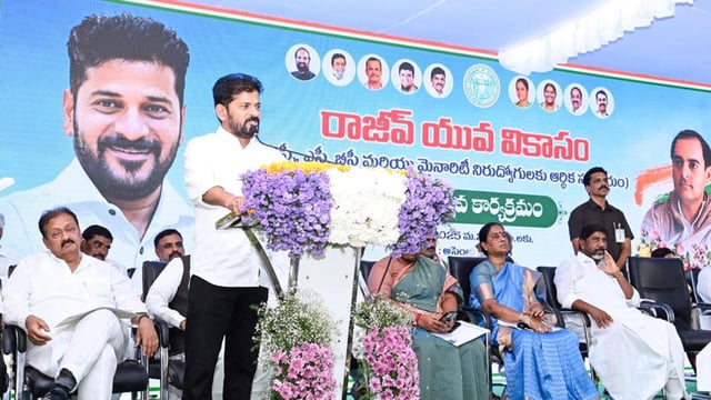 Telangana Chief Minister A. Revanth Reddy during the launch of the Rajiv Yuva Vikasam, at Telangana Legislative Assembly Premises in Hyderabad on Monday. (ANI)