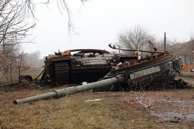 A destroyed Ukrainian army tank in the Kursk region after Russia recently retook the area (Photo: Russian defence ministry/AP)