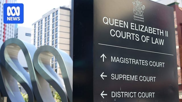 Main sign outside Magistrates, Supreme and District courts complex in Brisbane's CBD.