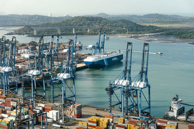 Containers and cranes at the Port of Balboa at the Pacific entrance of the Panama Canal in Panama City, Panama, on Tuesday, Feb. 25, 2025. Panama is considering canceling its contract with Hutchison Ports PPC, a Hong Kong-based company that operates ports near the Panama Canal, to defuse President Donald Trump's threats about countering China's influence. Photographer: Walter Hurtado/Bloomberg via Getty Images