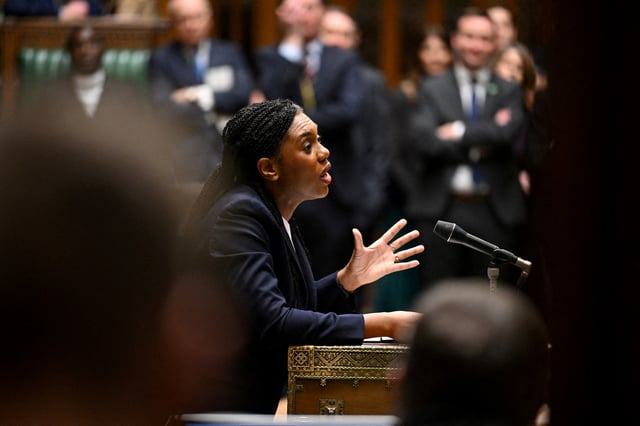 Kemi Badenoch MP speaks during the Prime Minister's Questions at the House of Commons in London, Britain, February 12, 2025.  © House of Commons/Handout via REUTERS /File Photo