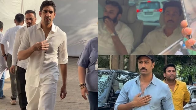 Ranbir Kapoor and Vicky Kaushal at Ayan Mukerji's father Deb Mukherjee's prayer meet.