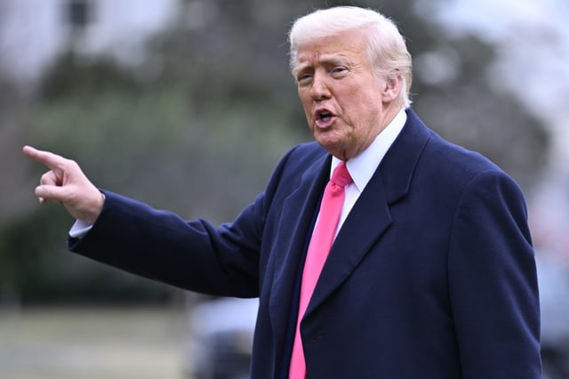 President Donald Trump responds to reporters as he arrives at the White House after speaking at the Conservative Political Action Conference, CPAC, Saturday, Feb. 22, 2025, in Washington. (AP Photo/John McDonnell)