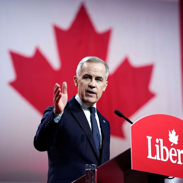 Mark Carney, leader of the Liberal Party of Canada, speaks after being named the winner at the Liberal leadership event in Ottawa on Sunday, March 9, 2025. THE CANADIAN PRESS/Justin Tang