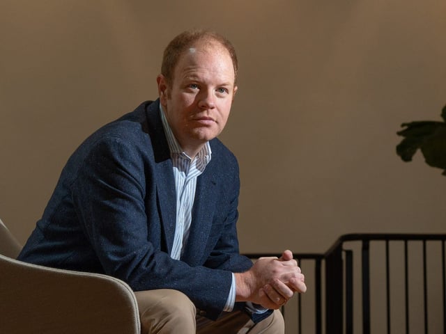 Parker Conrad, CEO of Rippling, poses for a photo at Rippling headquarters in San Francisco, California, on March 29, 2023.