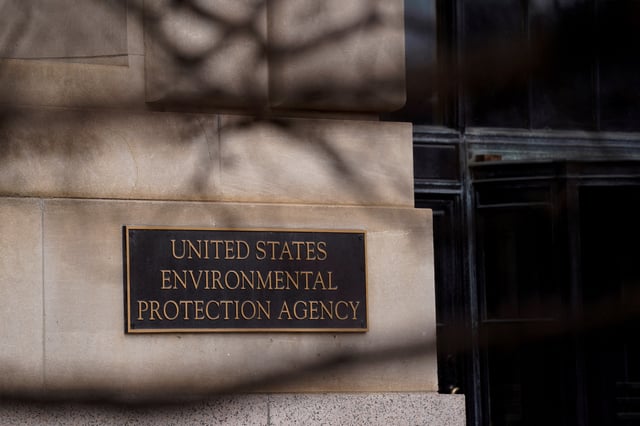 Signage at the headquarters of the United States Environmental Protection Agency (EPA) in Washington, D.C., U.S., February 18, 2025. REUTERS/Kent Nishimura/File Photo