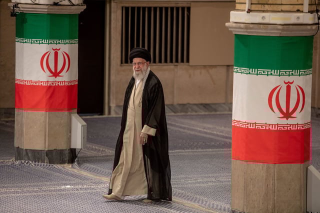 TEHRAN, IRAN - JUNE 28: Iran's Supreme Leader Ayatollah Ali Khamenei seen as he casts his vote for the snap presidential election at the Imam Khomeini Husseiniya on June 28, 2024 in Tehran, Iran. Iran's Guardian Council had approved six candidates for the June 28 election to replace president Ebrahim Raisi, who died last month in a helicopter crash. (Photo by Majid Saeedi/Getty Images)