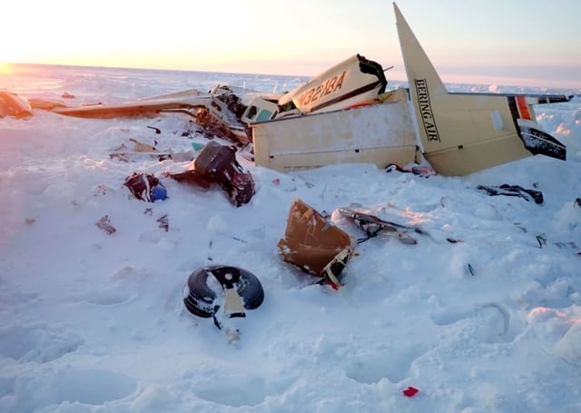 This image released by the National Transportation Safety Board shows ice accumulation that was observed by investigators on the rear stabilizers of a plane, February 7, 2025, the day after a small commuter plane crashed in western Alaska.