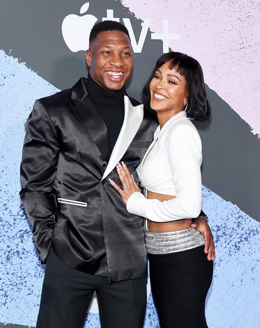 Jonathan Majors and Meagan Good on March 12 in Hollywood.